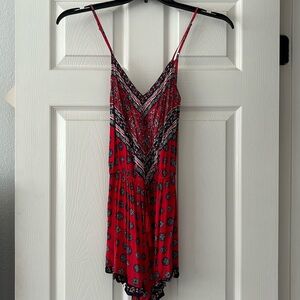 Red patterned romper